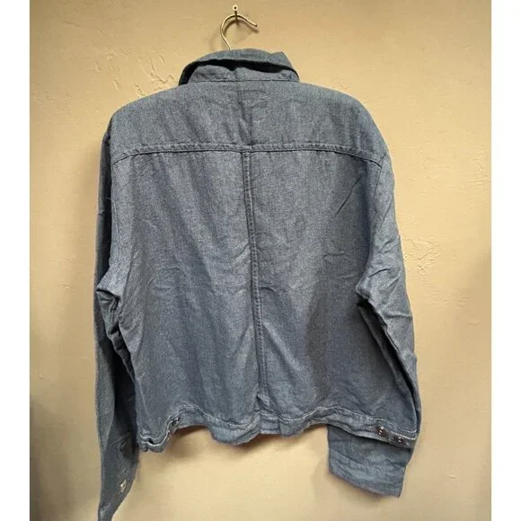 Flax Women Button Front Shirt Linen Cotton Long Sleeve Top Blue Large Casual New